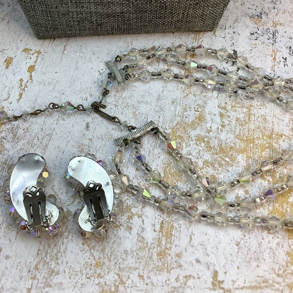 Vintage Austrian Crystal Beaded Layered Necklace and Clip Earrings - Picture 2 of 3